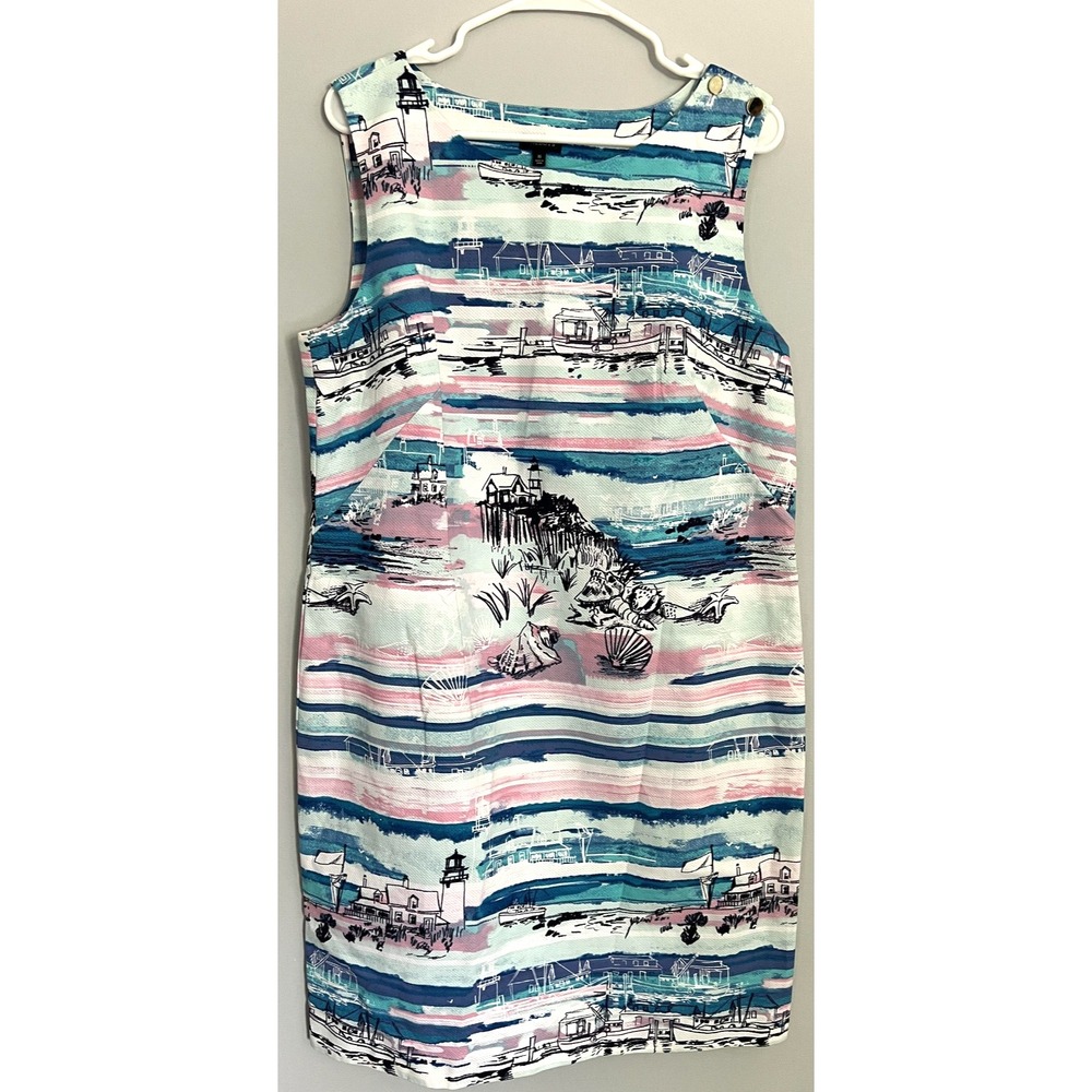 Talbots Dress Womens 16 Nautical Coastal Scene Print Sleeveless Summer Sundress